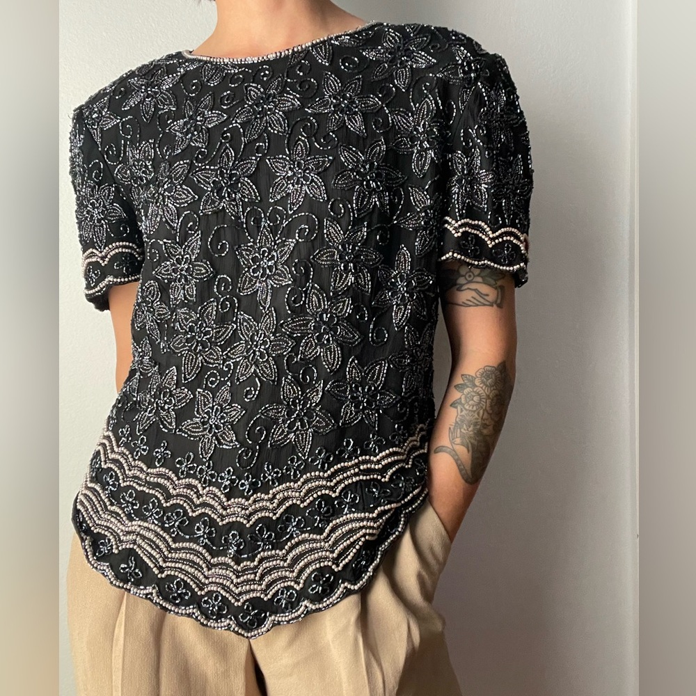 Vintage 80’s silk beaded blouse